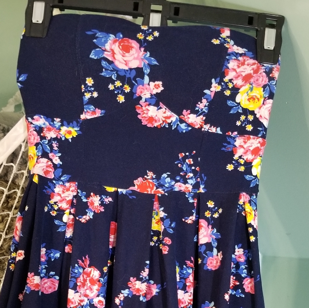 HOLLISTER Navy Blue Floral Tube Top Mini Dress
